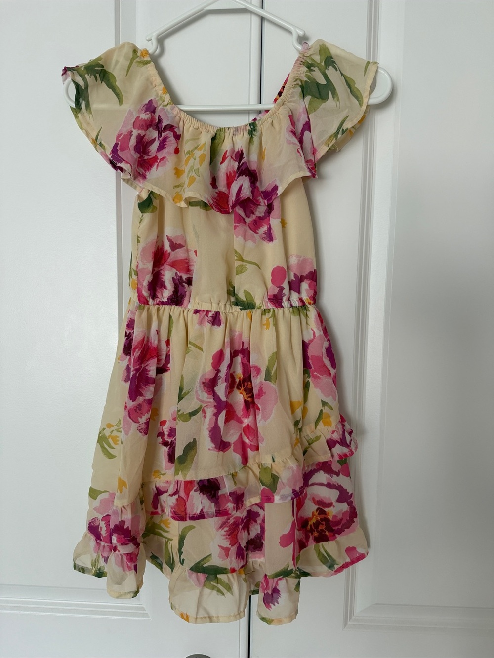 The Children's Place Floral Off-Shoulder Dress in Cream and Pink